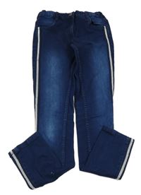 Tmavomodré skinny teplákové rifle s třpytivými pruhy Pocopiano