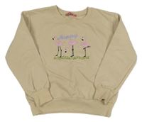 Béžová mikina s plameňáky 