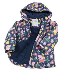 Tmavomodrá voděodolná květovaná zateplená bunda s Peppou a kapucí Nutmeg
