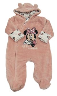 Růžová plyšová zateplená kombinéza s Minnie a kapucí Disney