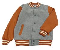 Šedo-okrová zateplená baseballová mikina s nápisem 