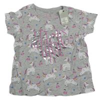 Nové - Světlešedé tričko s jednorožci Primark