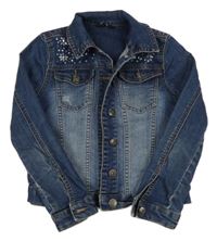 Tmavomodrá riflová crop bunda s kamínky George