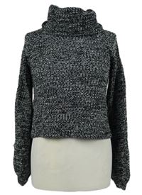 Dámský černo-bílý melírovaný crop svetr s rolákem Shein 