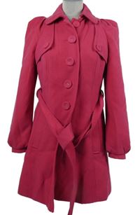Dámská fuchsiový flaušový kabát s páskem Next 
