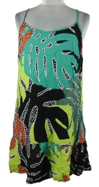 Dámské černo-zelené vzorovnaé šaty s lístky Papaya 