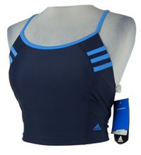 Nové - Dámský tmavomodrý plavkový top s pruhy Adidas 