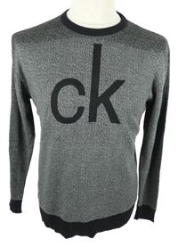 Pánský černo-šedý melírovaný svetr s logem Calvin Klein