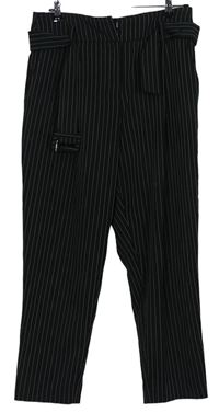 Dámské černé proužkované společenské kalhoty s páskem New Look 