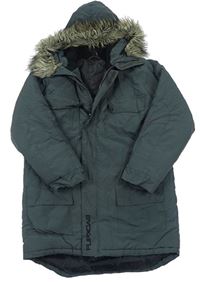 Šedý šusťákový zimní kabát s kapucí Flipback