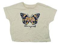 Bílé crop tričko s motýlkem Nutmeg