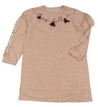 Světlerůžové melírované teplákové šaty s nápisem a třásněmi River Island