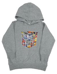 Světlešedá mikina s Transformers a kapucí 