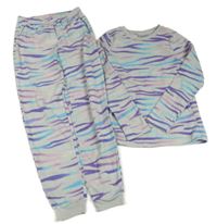 Šedo-barevné vzorované fleecové pyžamo 