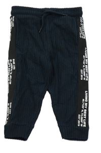 Tmavomodro-černé pruhované tepláky s proužkem s nápisy River Island