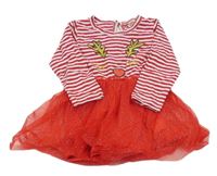 Červeno-bílé pruhované bavlněno/tylové šaty se sobem 