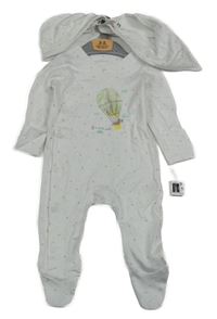 Nové - 3set- bílý vzorovaný overal s obrázkem+ čepice+ slinták Dunnes