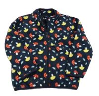 Tmavomodrá fleecová propínací mikina s houbami 