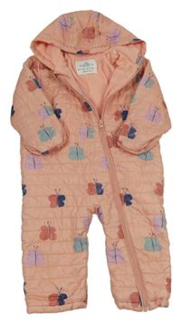 Světlerůžová šusťáková zateplená kombinéza s motýlky a kapucí M&S