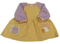 Hořčicovo-fialové teplákové šaty se včelkami Next