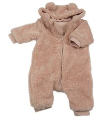 Starorůžová chlupatá zateplená kombinéza s kapucí