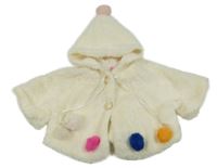 Smetanová kožešinová podšitá bunda s bambulkami a kapucí 