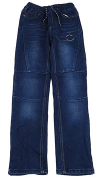 Modré silnější rifle s výšivkou 