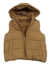 Hnědá šusťáková zateplená vesta s kapucí Dunnes