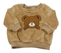 Hnědá chlupatá mikina s medvědem 