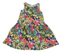 Zeleno-růžovo barevné vzorované bavlněné šaty s květinami H&M