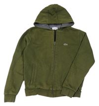 Khaki propínací mikina s logem a kapucí Lacoste