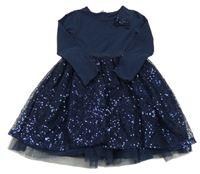 Tmavomodré šaty s tylovou sukní s flitry Orchestra