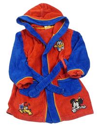 Červeno-modrý froté župan s Mickeym, kamarády a kapucí Disney