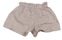 Bílo-světlerůžové květované paper bag kraťasy H&M