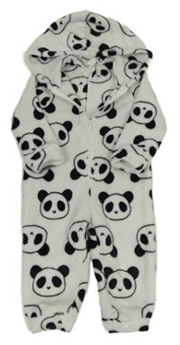 Bílá chlupatá kombinéza s pandami a kapucí Shein