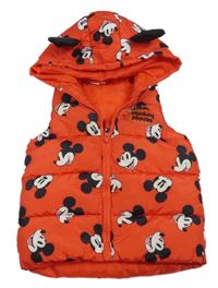 Červená šusťáková zateplená vesta s Mickeym a kapucí Disney 