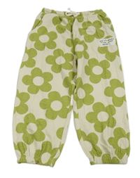 Smetanovo-olivové květované vzorované cuff teplákové kalhoty Next