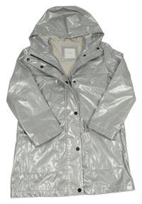 Světlešedý metalický nepromokavý jarní kabát s kapucí Next