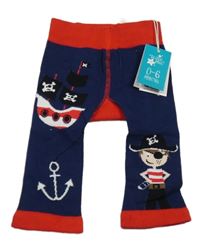 Nové - Tmavomodro-červené punčochové kamaše s pirátkem