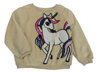 Béžová chlupatá mikina s jednorožcem z překlápěcích flitrů H&M