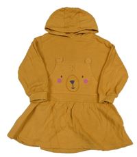 Hořčicové teplákové šaty s medvídkem a kapucí George
