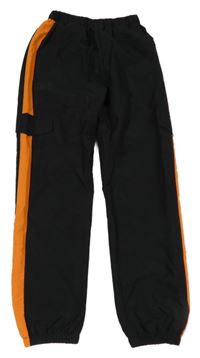 Černo-oranžové cuff kalhoty s kapsami Shein