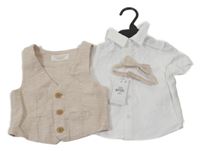 Nové - 3set - Bílá košile + béžová vesta + motýlek Primark