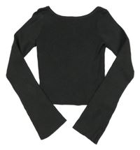 Nové - Tmavošedé žebrované úpletové crop triko H&M