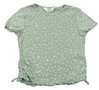 Světlekhaki žebrované crop tričko s kytičkami H&M