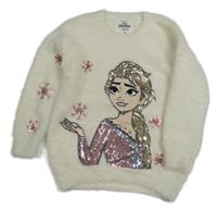 Smetanový chlupatý svetr s Elsou z flitrů C&A