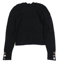 Černý žebrovaný crop svetr s gombíky River Island 