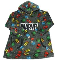 Šedá plyšová oversized domácí mikina se superhrdiny a kapucí Marvel 