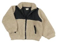 Béžovo-šedá huňato/manšestrová podšitá bunda Mamas&Papas