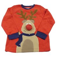 Červeno-tmavomodrá fleecová mikina se sobem 